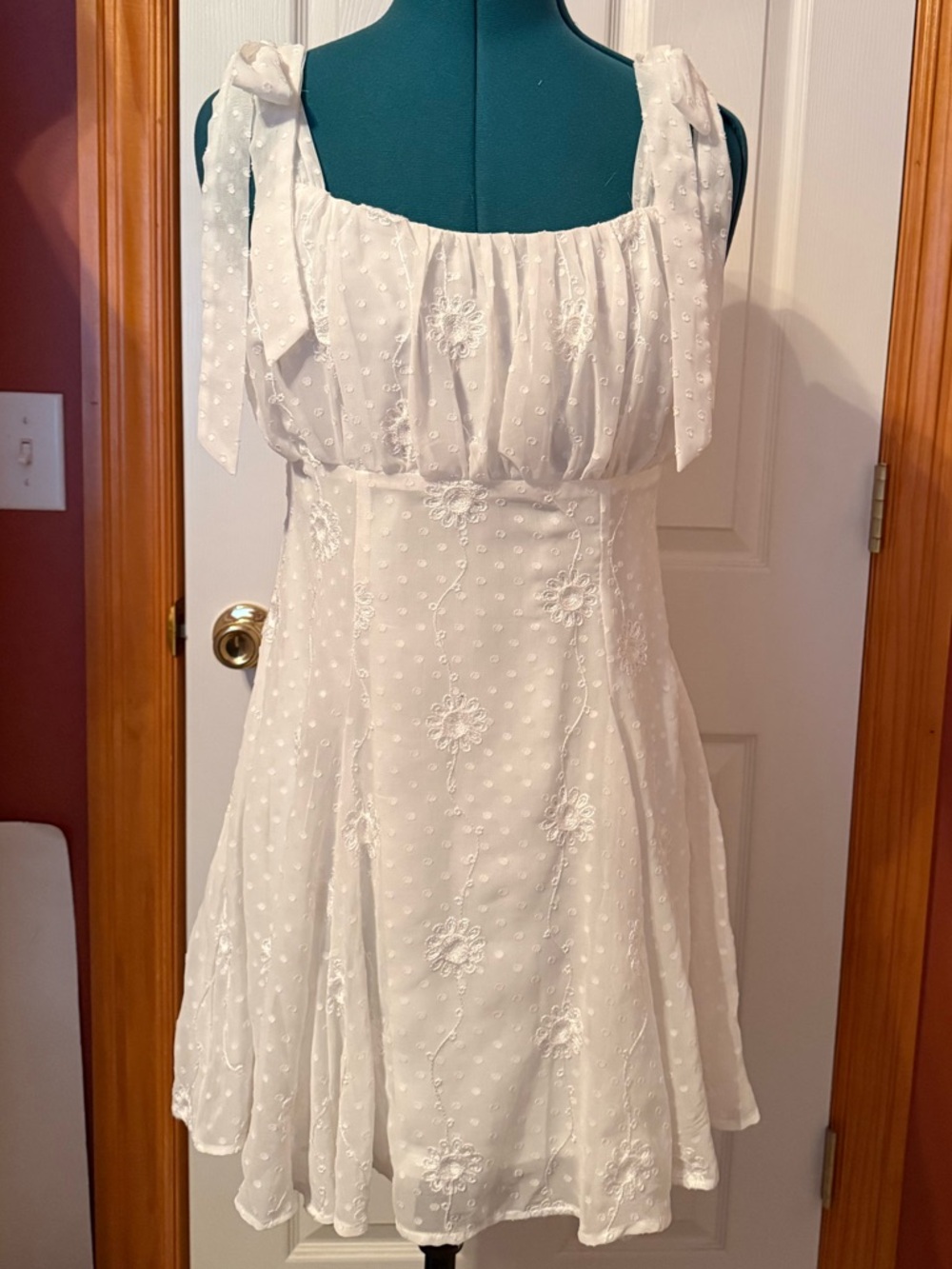 Lulu’s White Tie-Shoulder Embroidered Sundress